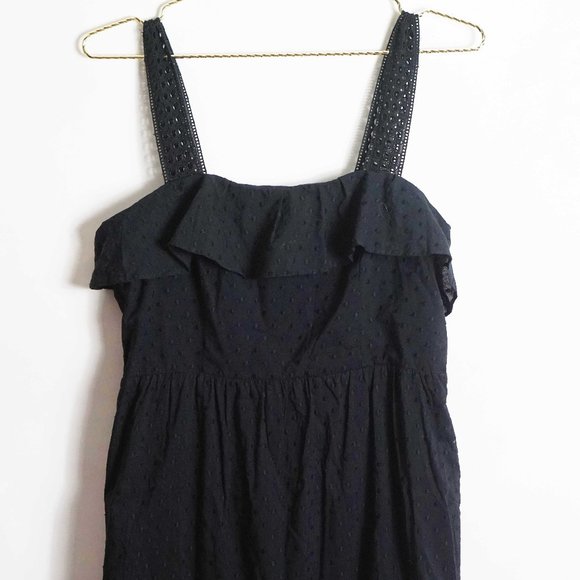 J. Crew Black Swiss Dot Ruffle Eyelet Midi Dress 6 - Picture 3 of 5
